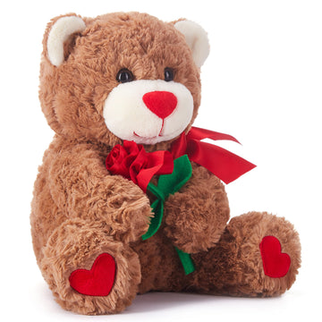 Ikasa Bear Stuffed Animal Love Plush Toy With Bow For Valentine Day,Cute 10.6'' Soft Plushie Small Toy,Valentines Day Gifts For
