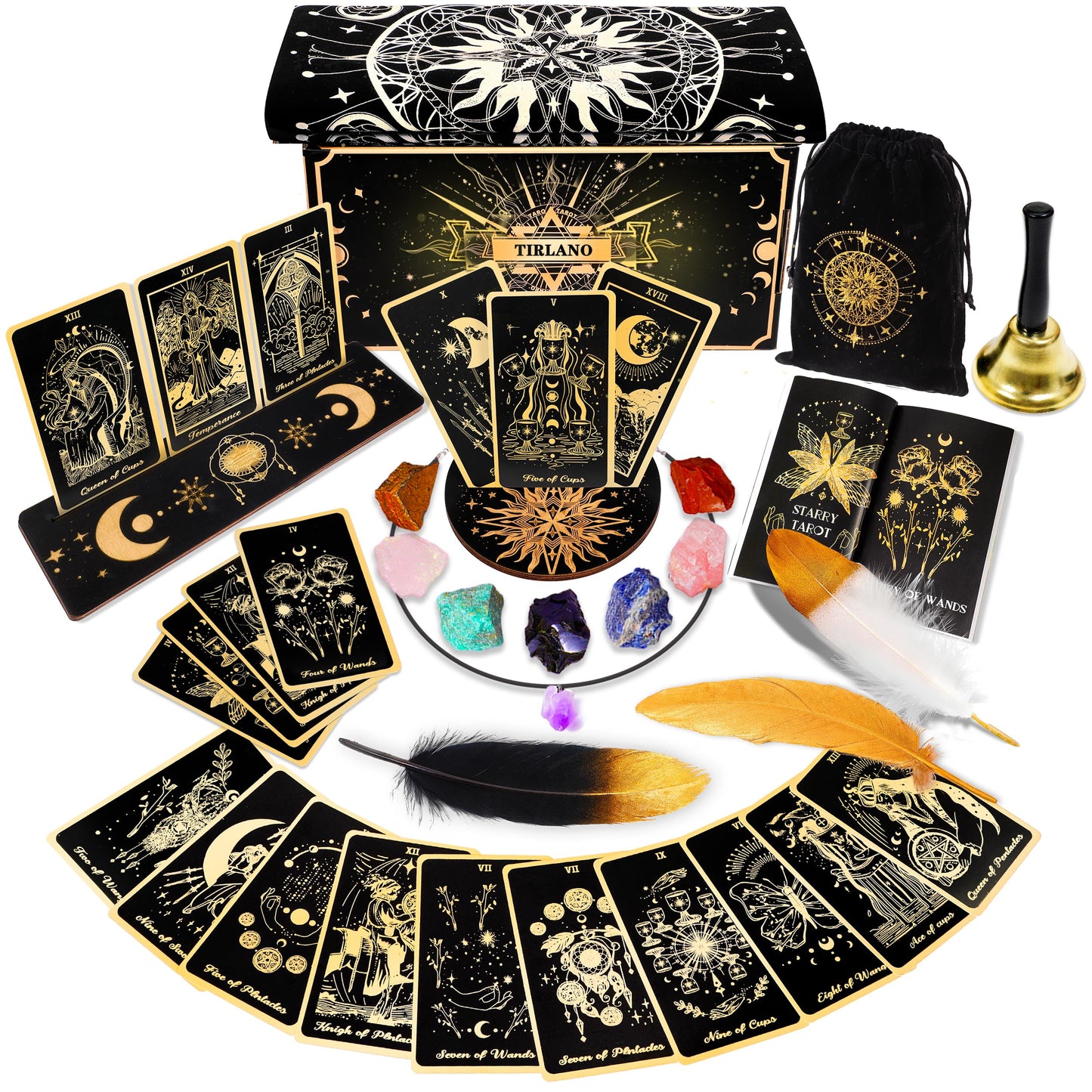 78 Tarot Cards With Guidebook - Tarot Deck Gift Set With Tarot Cloth & Holder, Chakra Stones & More, Black Tarot Cards Deck Fort