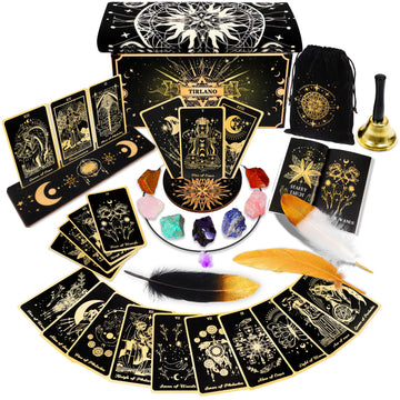 78 Tarot Cards With Guidebook - Tarot Deck Gift Set With Tarot Cloth & Holder, Chakra Stones & More, Black Tarot Cards Deck Fort