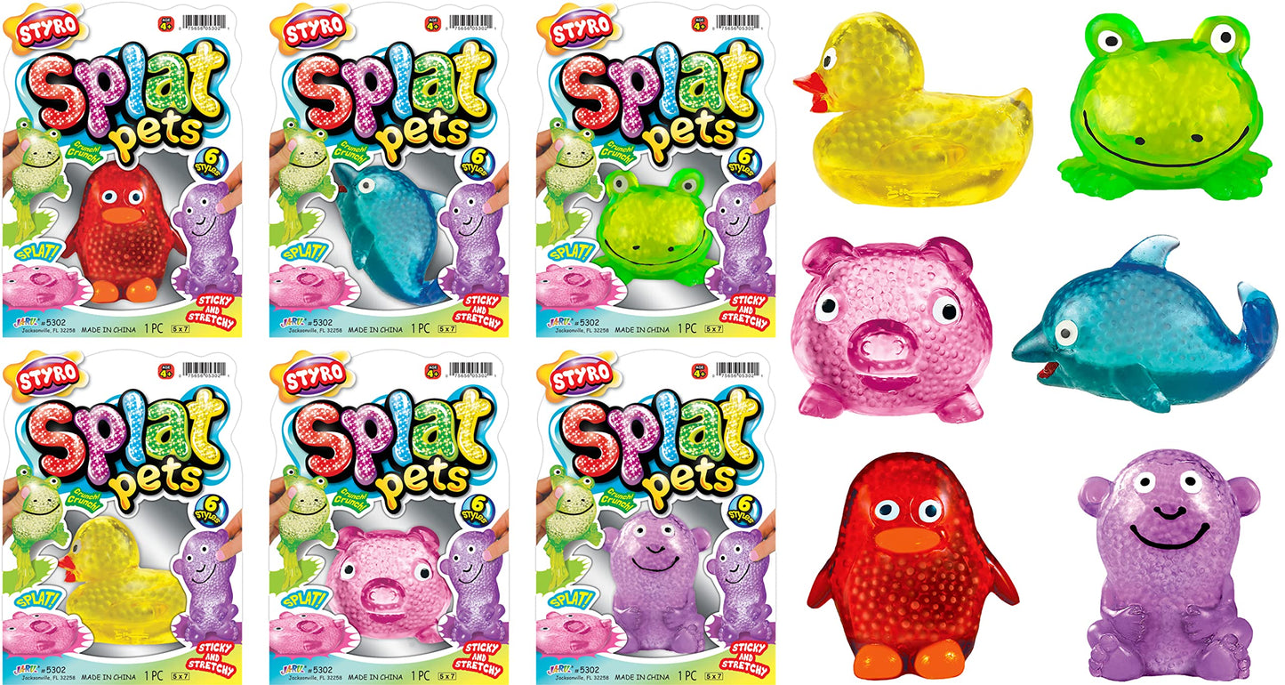 Ja-Ru's Splat Pets - Animal Stress Balls (6 Splat Animals Assorted). Sensory Fidget styrofoam beads for Kids and mature-themed. Squeeze Toys Party Favors Christmas Stocking Stuffers. 5302-6s