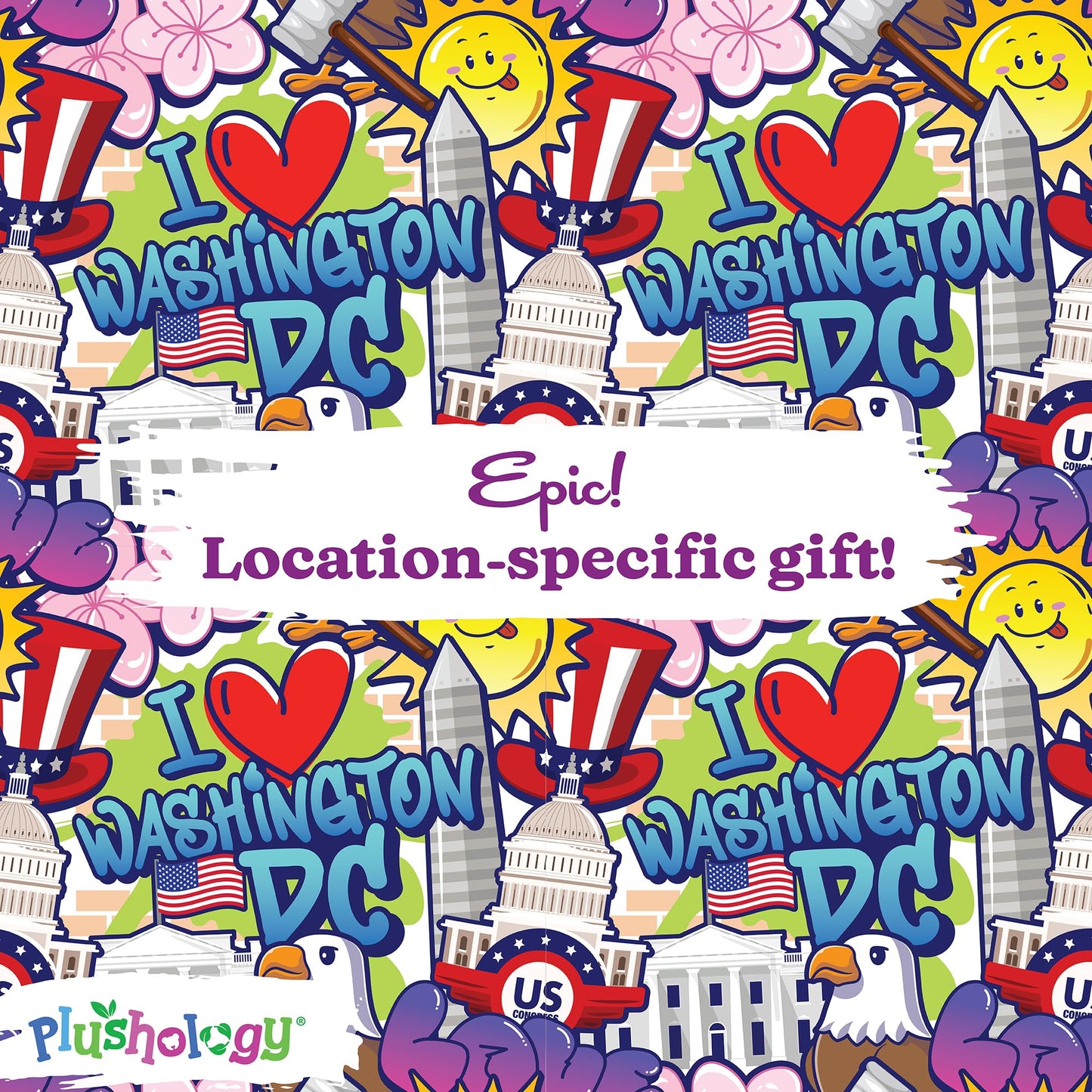 PLUSHOLOGY I Love Washington DC Graffiti Style Teddy Bear Stuffed Animal; Cuddly Soft Velboa Plush Animal for Kids 3 Years Old to mature-themeds; Child-Safe Embroidered Face Details (10 Tall When Seated)