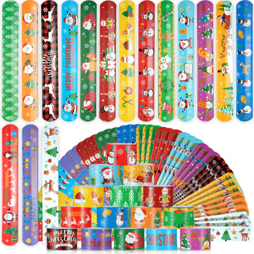 Christmas Slap Bracelets 48Pcs Christmas Party Favors for Kids Christmas Stocking Christmas Bracelets Christmas Party Supplies C