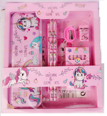 Sillyme Unicorn 8 In1 Mix Stationery Gift Set For Girls Kids - Pink - Pencil Box, Pencil, Eraser,Crayons