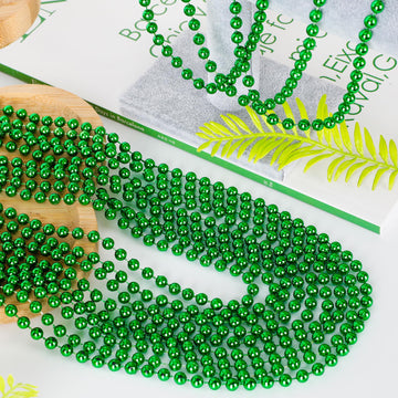 Huskein Mardi Gras Beads, 120 PCS Mardi Gras Accessories, 33 IN Green Bead Necklaces, St Patricks Day Parade Throws Bulk Party B