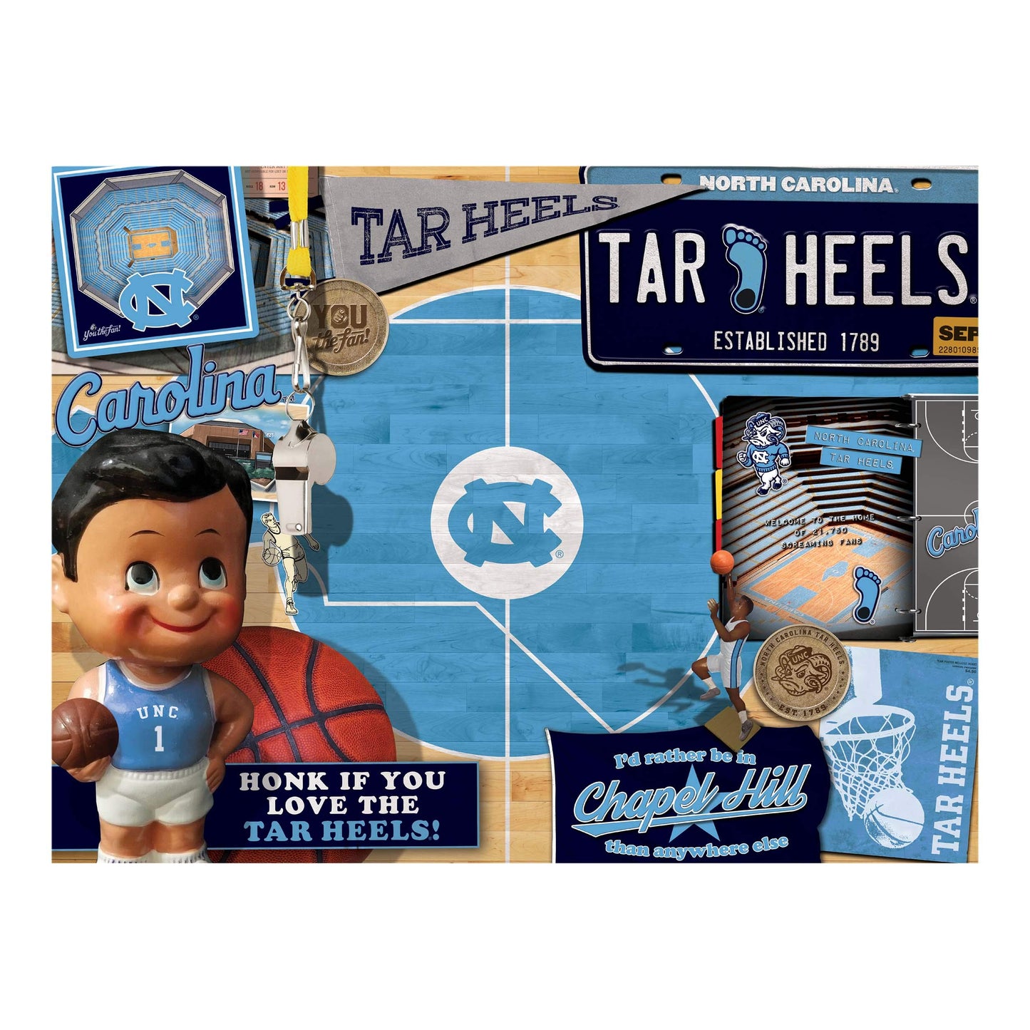 YouTheFan NCAA North Carolina Tar Heels Retro Series Puzzle - 500 Pieces, Team Colors, Large