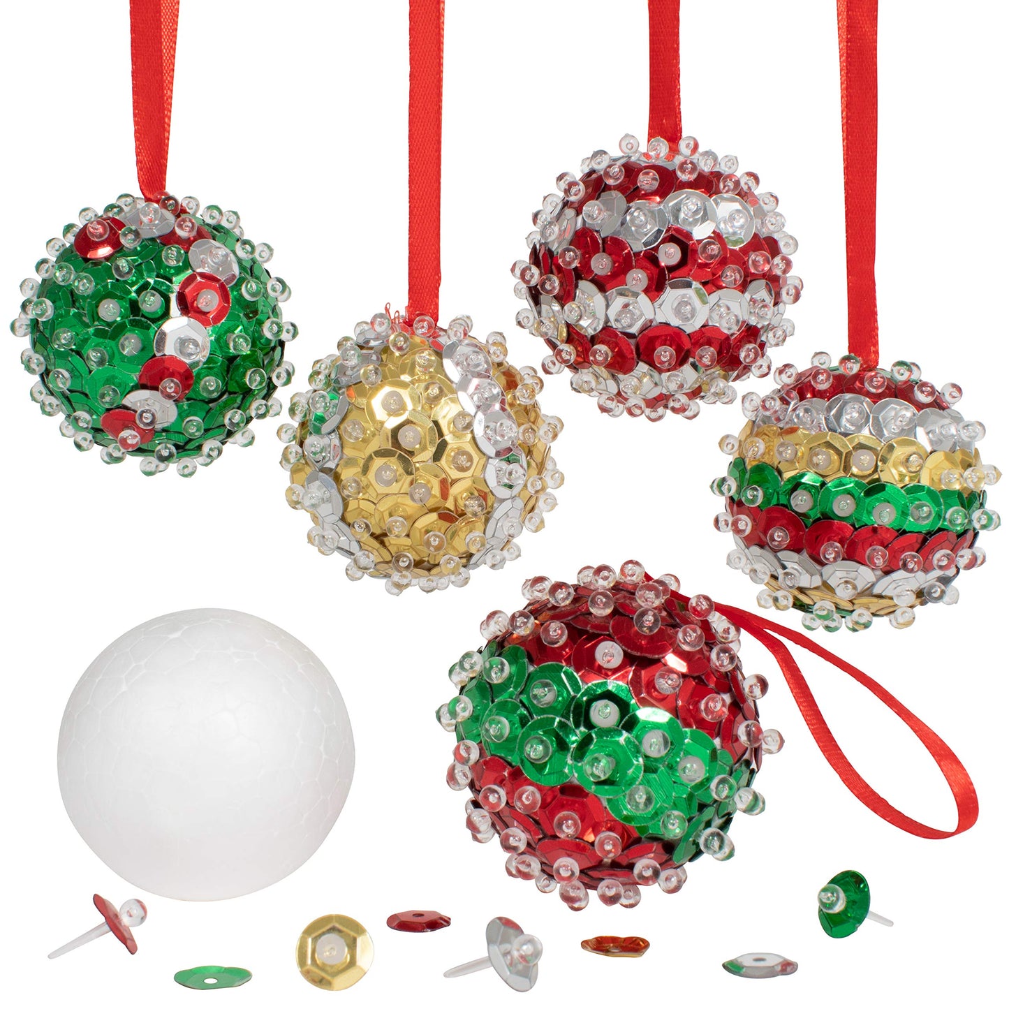 READY 2 LEARN- Create Your Own Sequin Ornaments - Set of 6 - Christmas Crafts for Kids - Christmas Tree Decorations - All Materi