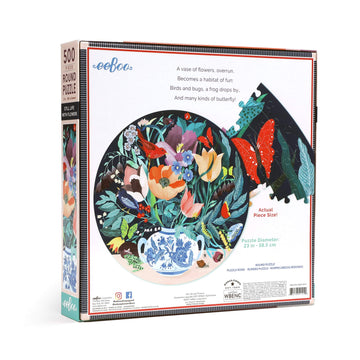 Eeboo: Piece And Love Still Life With Flowers 500 Piece Round Circle Jigsaw Puzzle, Puzzle For Adults And Families, Glossy, Sturdy Pieces And Minimal Puzzle Dust