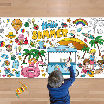 OHOME Summer Giant Coloring Poster/Tablecloth - Summer Decorations - 30 x 72 Inches Jumbo Paper Coloring Banner - Kids Crafts Gi