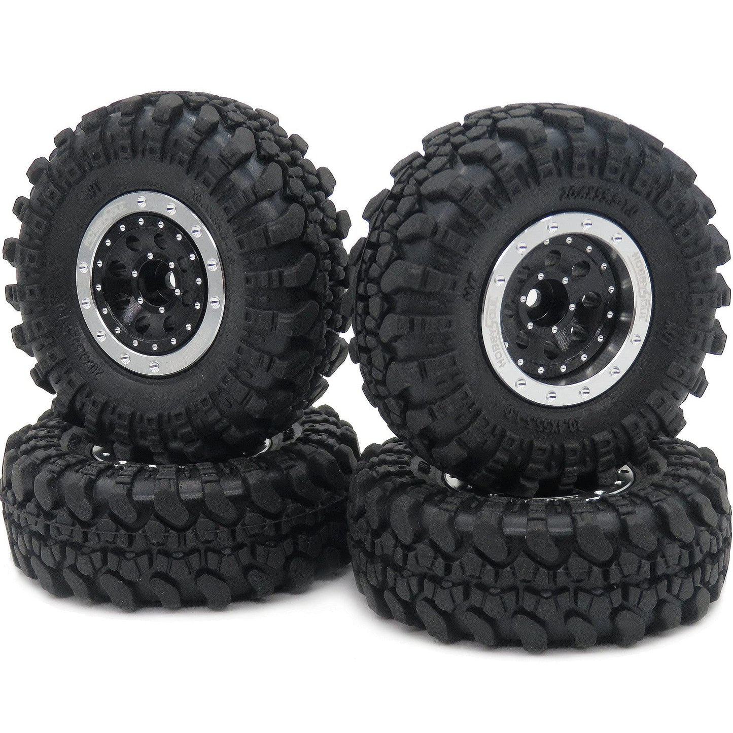Hobbysoul Adjustable Offset 1.0 Rc Wheels Rims Silver Black & 1/24 Tires, Heavy 1.0 Beadlock Wheels And Tires For 1:24 Rc Crawle