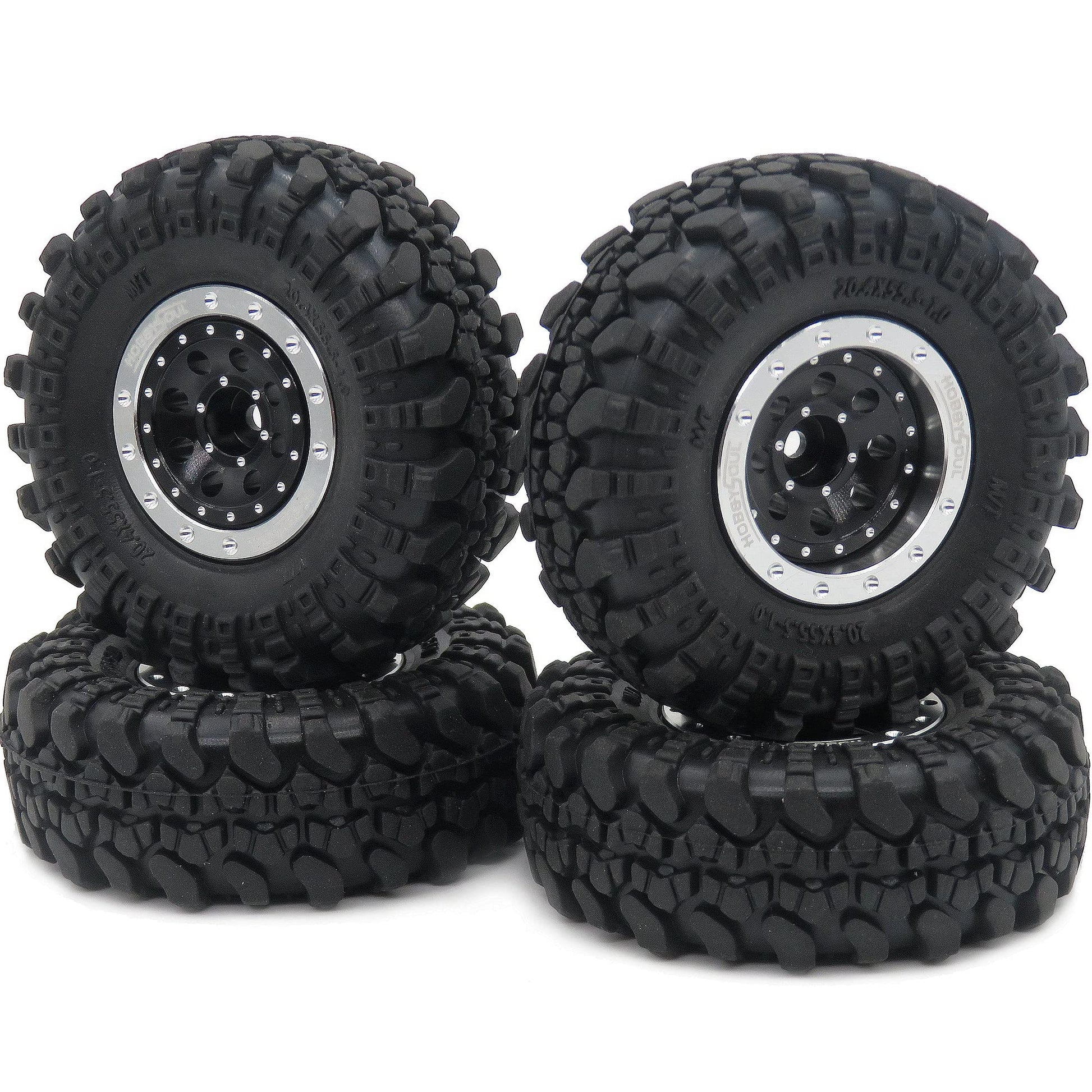 Hobbysoul Adjustable Offset 1.0 Rc Wheels Rims Silver Black & 1/24 Tires, Heavy 1.0 Beadlock Wheels And Tires For 1:24 Rc Crawle