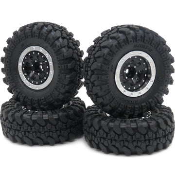 Hobbysoul Adjustable Offset 1.0 Rc Wheels Rims Silver Black & 1/24 Tires, Heavy 1.0 Beadlock Wheels And Tires For 1:24 Rc Crawle