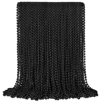 100 PCS Black Bead Necklace, Halloween Black Bead Necklaces, Mardi Gras Oval Beads, 30.5'' Metallic Beaded Party Necklaces for H