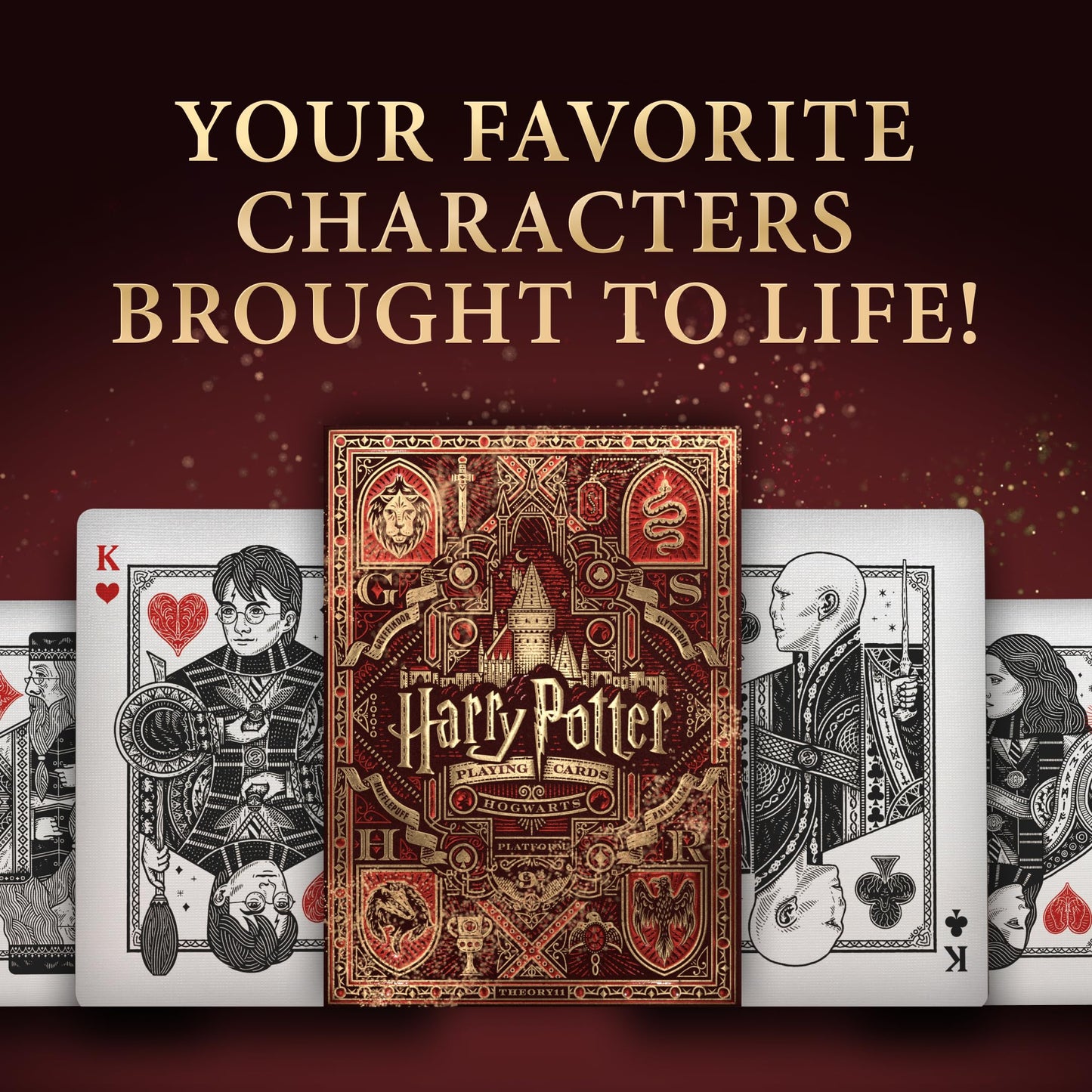 theory11 Harry Potter Playing Cards - Poker Size, FSC-Certified Paper, Gryffindor Red, Model HARRY-POTTER-RED