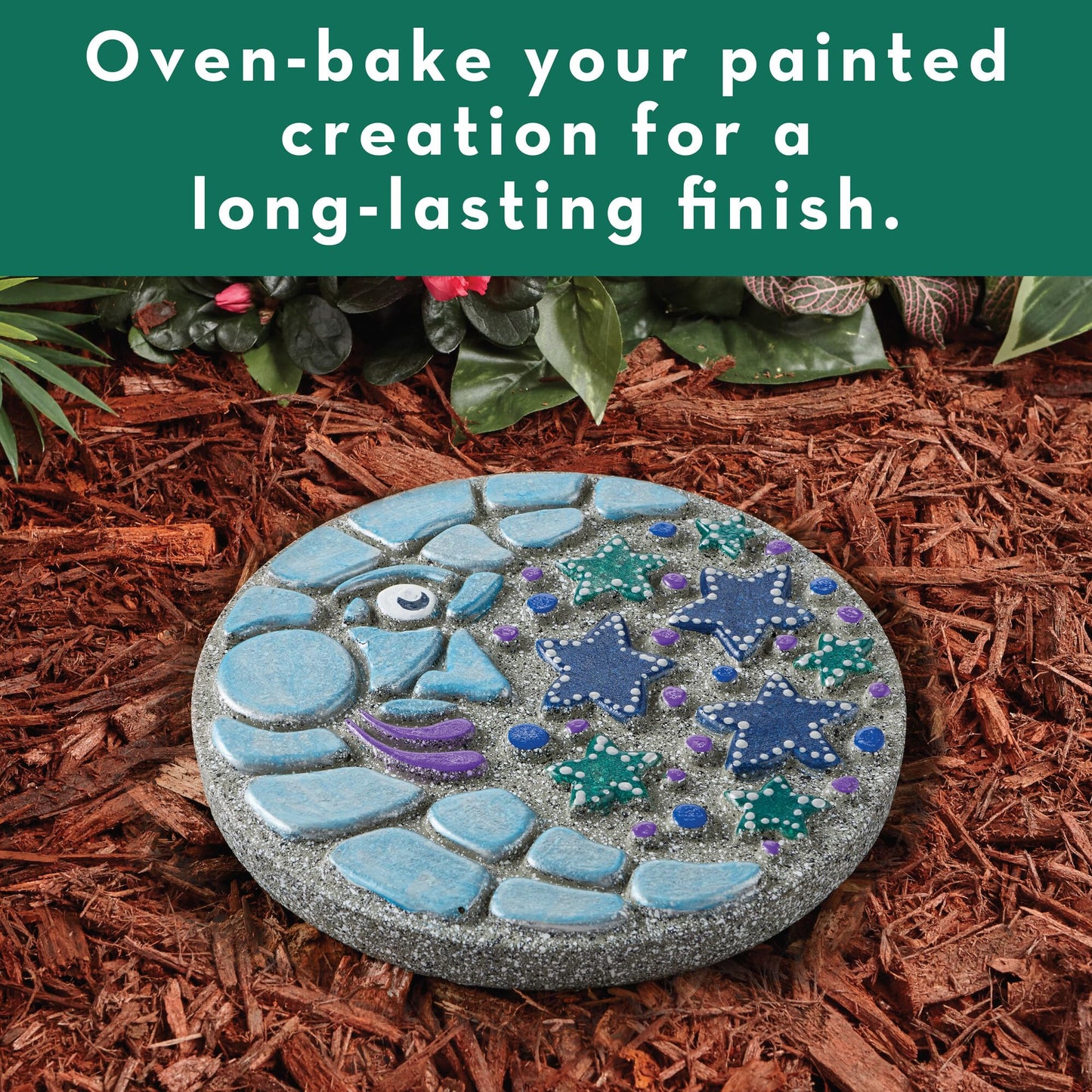 MindWare Paint Your Own Stepping Stone Kit - Mosaic Moon and Stars - Kits Include Paint and Brushes -