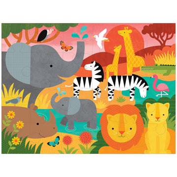 Petit Collage Floor Puzzle, Safari, 24-Pieces – Large Puzzle For Kids, Completed Safari Puzzle Measures 18” X 24” – Makes A Great Gift Idea For Ages 3+ And Animal Lovers