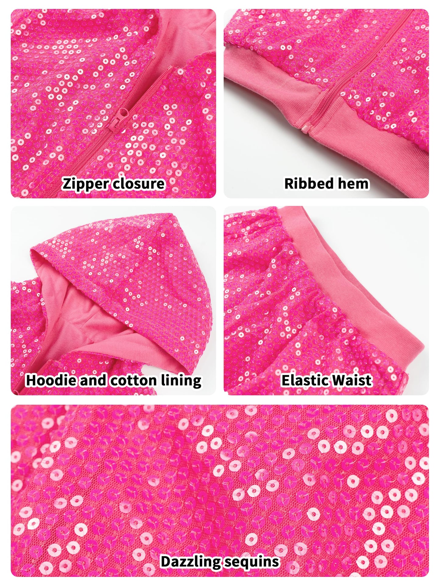 Lolanta Big Girls Dance Outfits Halloween Costumes Sequin Crop Jacket Metallic Dance Pants For Birthday (Rose, 13-14 Years)