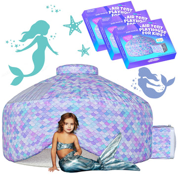 Skywin Air Tent Kids Fort Playhouse Fan Tent (Mermaid) - 3 Pack Improved Inflatable Fort Sets Up and Stores Away in Seconds (Fan