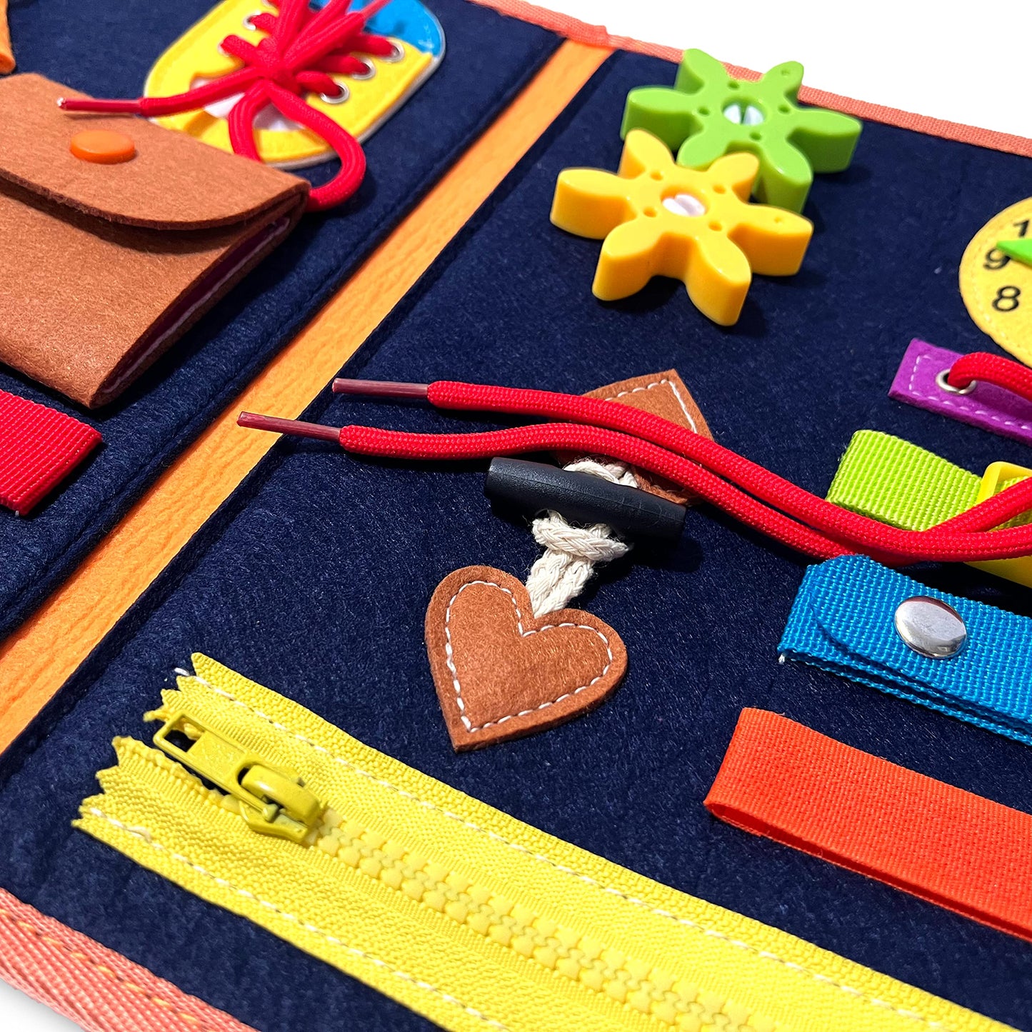 Teach My Busy Board Montessori Toy - Medium Orange Fabric - Educational Sensory Toy for Preschoolers - Model 0061