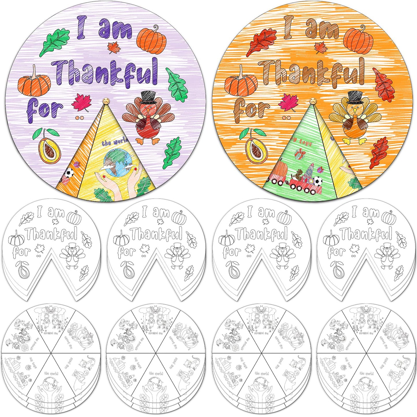 Jinei 12 Sets DIY Thanksgiving Craft Kit for Kids Color Your Own I Am Thankful for Wheel Craft Kit Thanksgiving Sunday School Pa