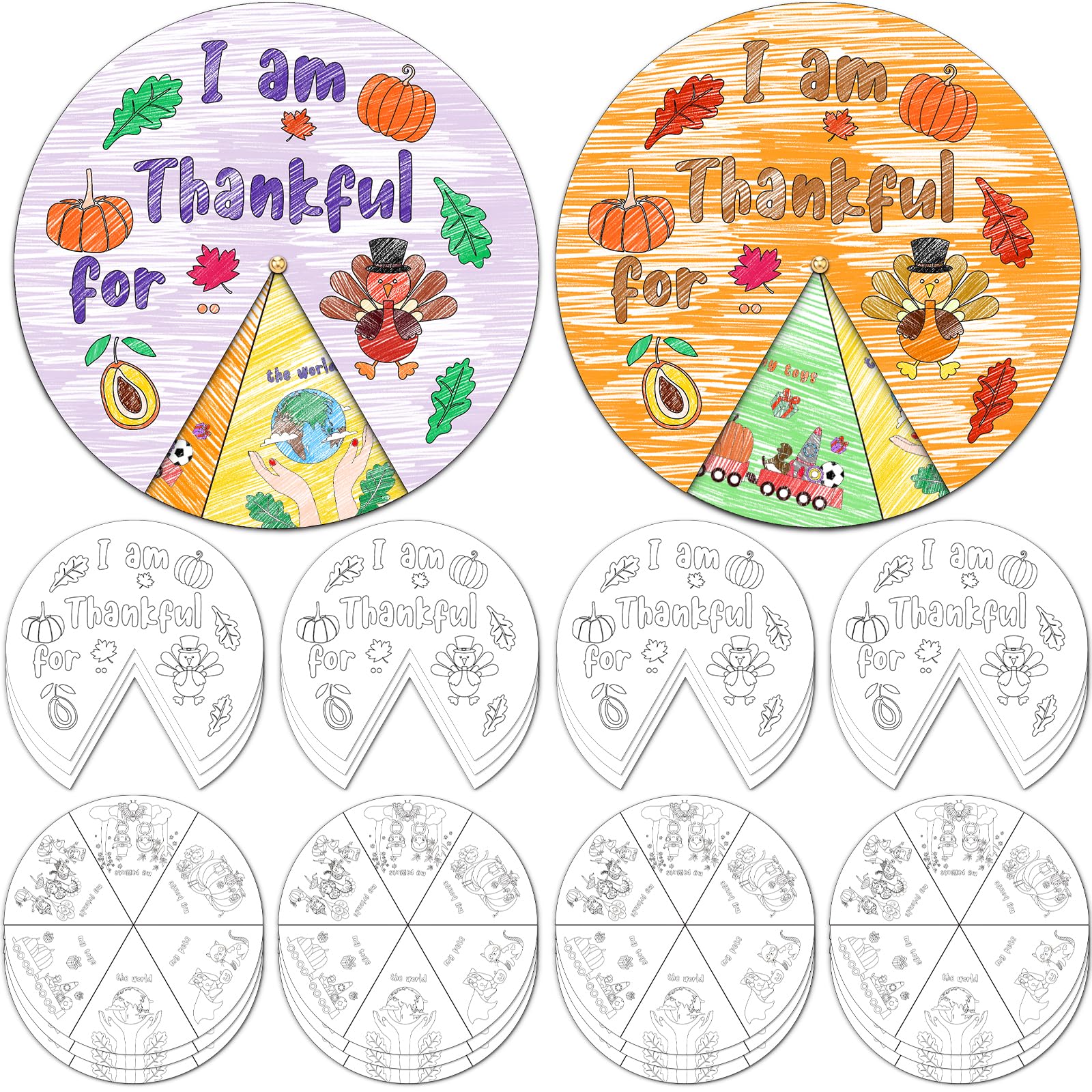 Jinei 12 Sets DIY Thanksgiving Craft Kit for Kids Color Your Own I Am Thankful for Wheel Craft Kit Thanksgiving Sunday School Pa