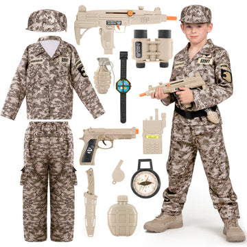 Spooktacular Creations Boys Army Costume, Military Costume For Kids, Desert Camo Soldier Outfit Set With Toy Accessories For Toddler Halloween Dress Up Themed Party (Small, 5-7 Yrs)