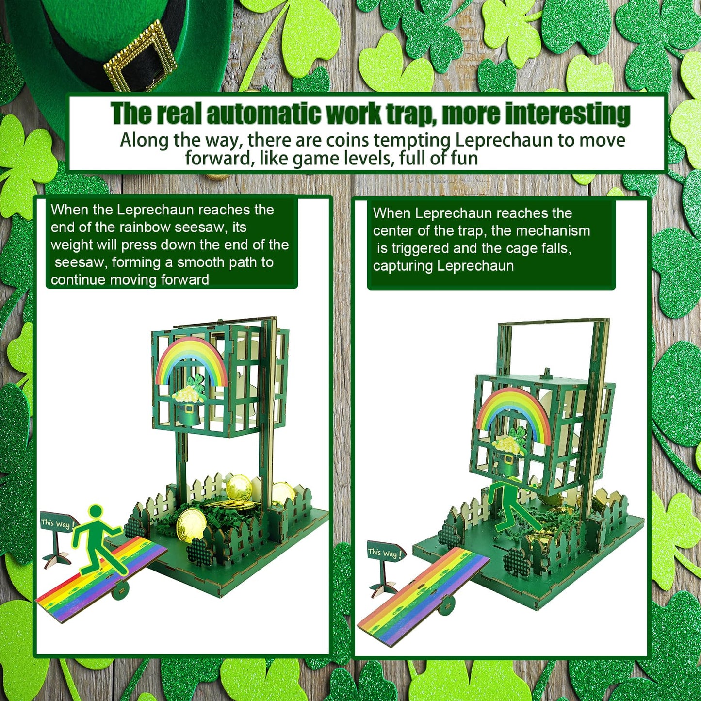 Vecacosic Leprechaun Trap Kit for Kids, Wood DIY How to Catch A Leprechaun Kit St Patricks Day Leprechaun Trap Decorations, Funn