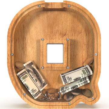 Piggy Bank For Kids Boys Girls, Large Personalized Wooden Letter Piggy Bank With Cut-Out Design, Alphabet Letter Coin Banks, Money Savings Box, Wooden Bank For Kids Creative Gift For Real-Money(Q)