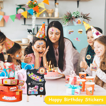 Linaye 24 Sheets Happy Birthday Stickers For Kids Adults 730 Counts Birthday Stickers Small Large Stickers For Birthday Party, B