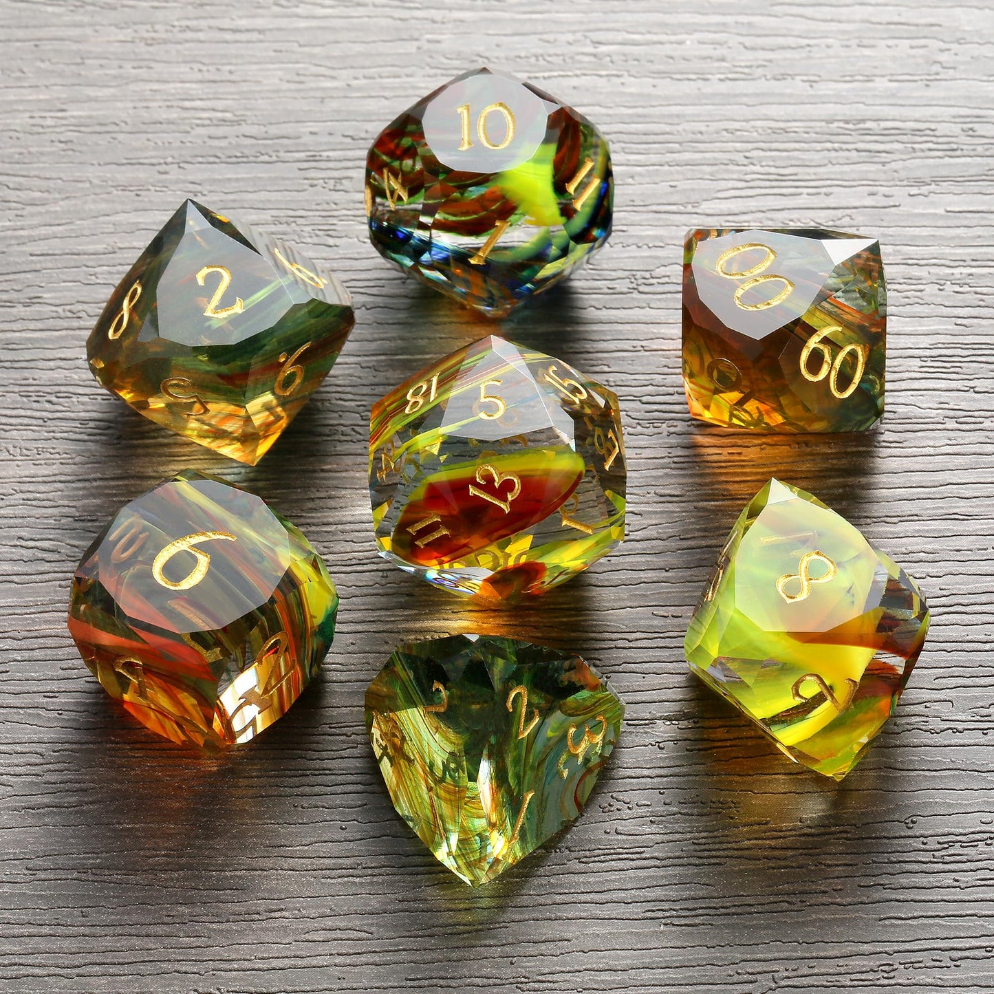 Dndnd 7-Piece Glass Dice Set- Multifaceted Colorful Dnd Dice, Tabletop Gaming, Collectors | Premium Gift Box & Durable Design (C