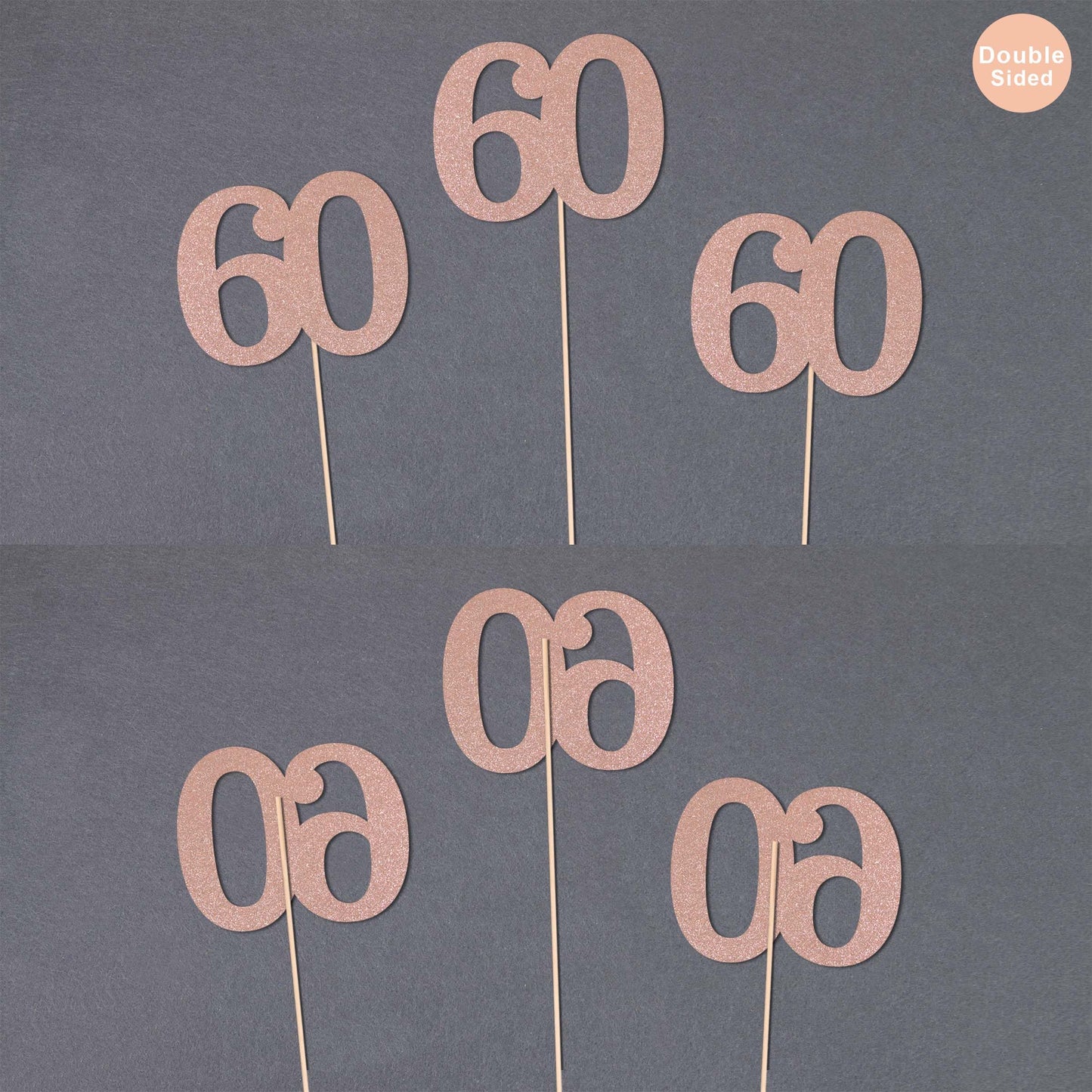Gexolenu No 60, 10 Pack Double-Sided Rose Gold Glitter 60Th Birthday Centerpieces For Tables, Number 60 Birthday Table Toppers P