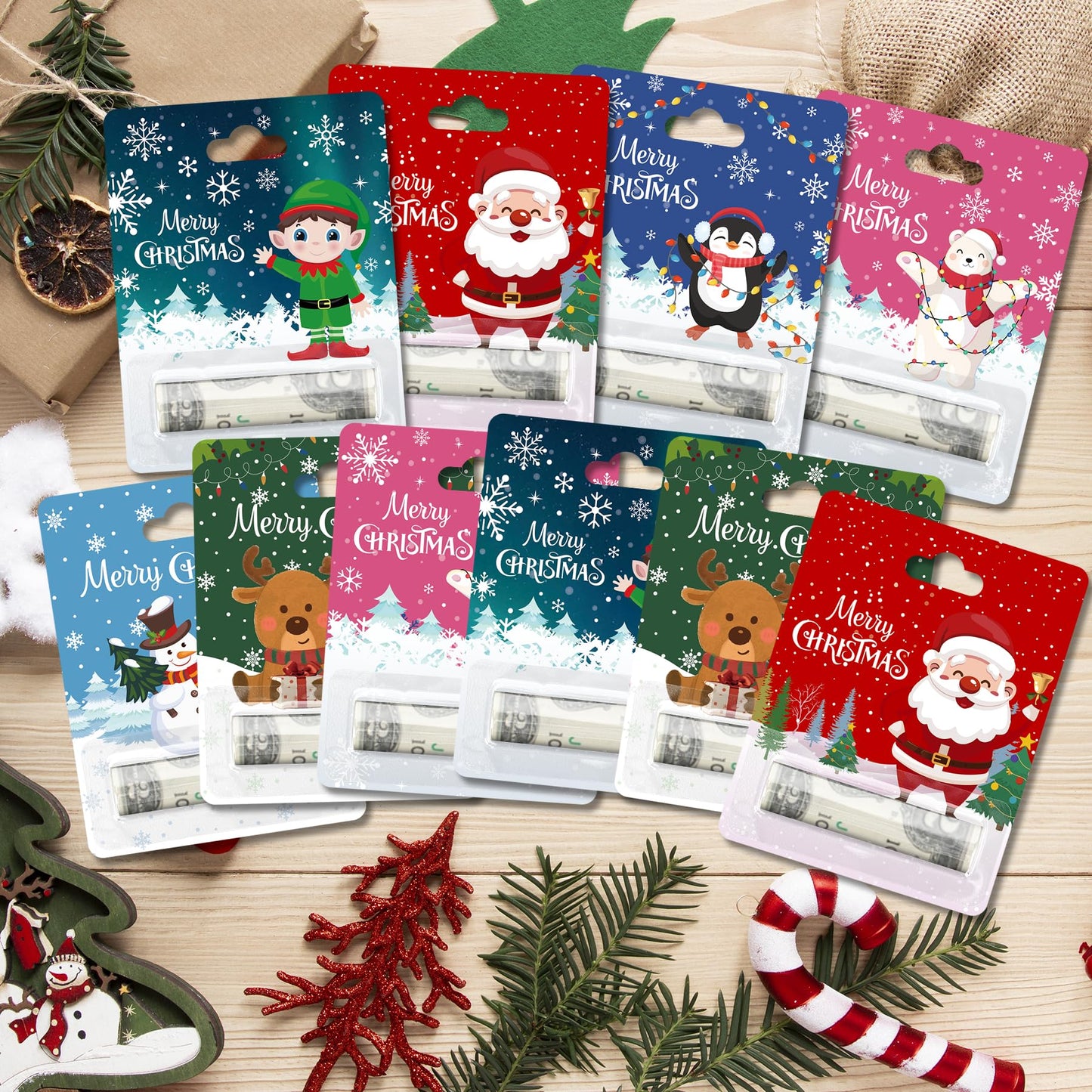 Stranthother 30 Pack Christmas Money Holders Cash Gifts Cards Ornaments Xmas With Plastic Cover Adhesive Pads Winter Holiday Par