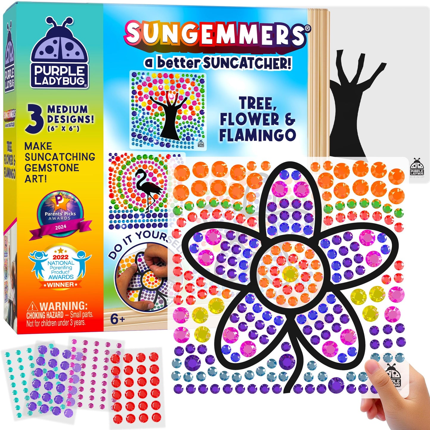 PURPLE LADYBUG Window Art Craft Kits - Fun Spring Crafts for Kids Ages 8-12, Multicolor, Medium Size, Model A-PL-1115