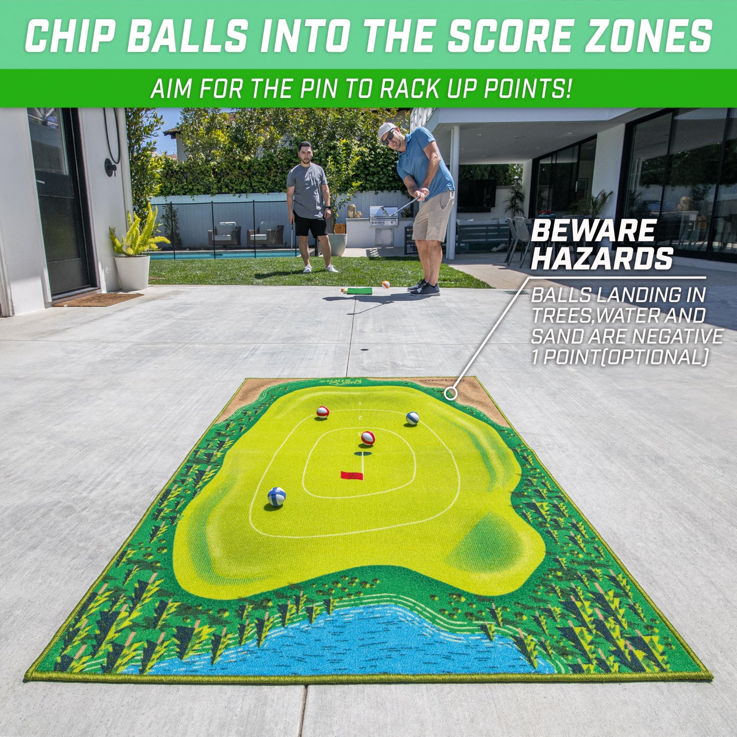 Gosports Mid-Size Chip N' Stick Golf Game - Includes 1 Game Mat, 8 Grip Golf Balls, And Chipping Mat