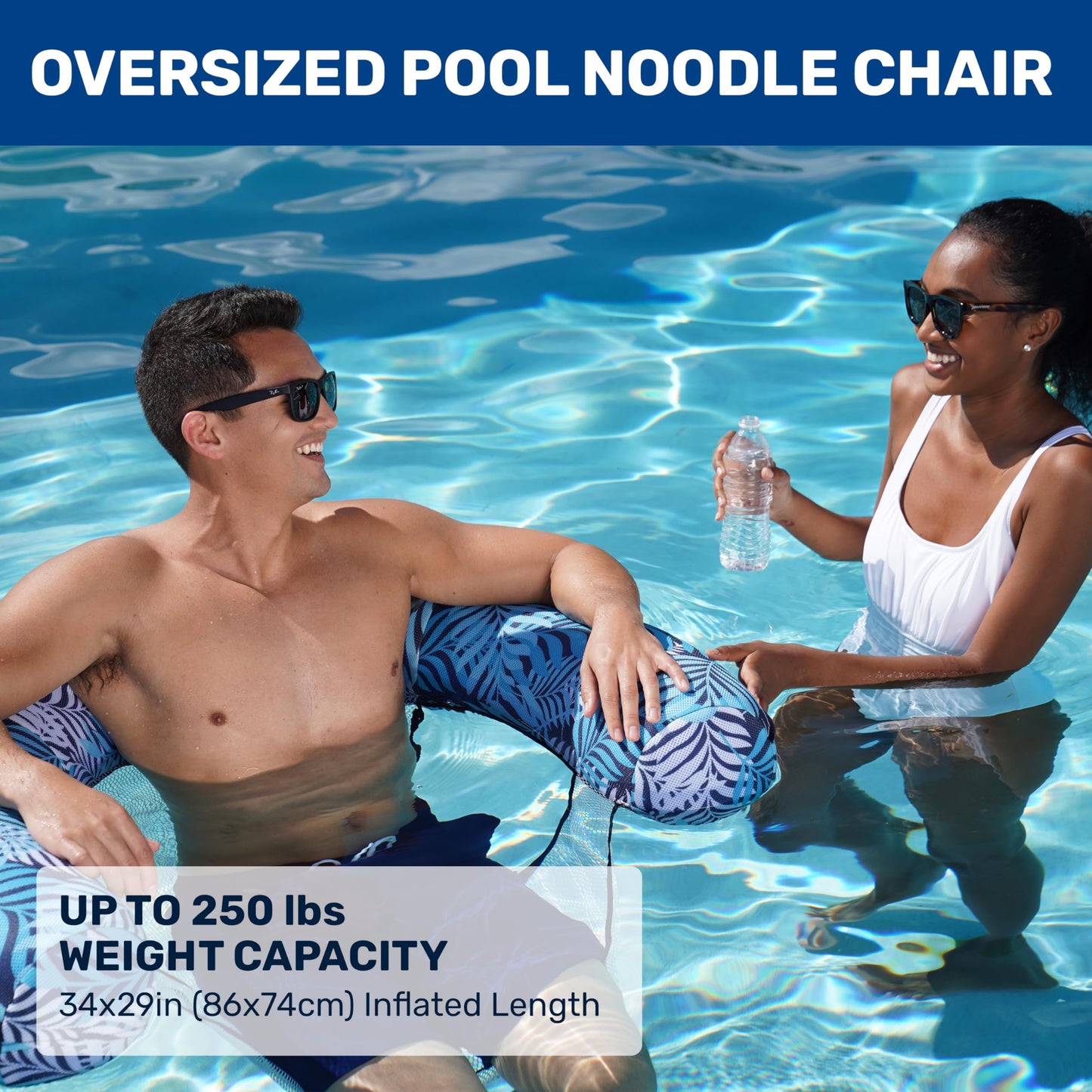 Aqua Supreme Oversized Inflatable Pool Noodle Chair – Soft Mesh Sling-Floating Chair Noodle Float – Blue Fern