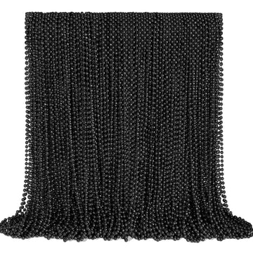 YAXINRUI 144 PCS Black Bead Necklaces, Black Mardi Gras Beads, Halloween Beads Necklaces, New Year Eve Necklaces, 33 Inch Black 