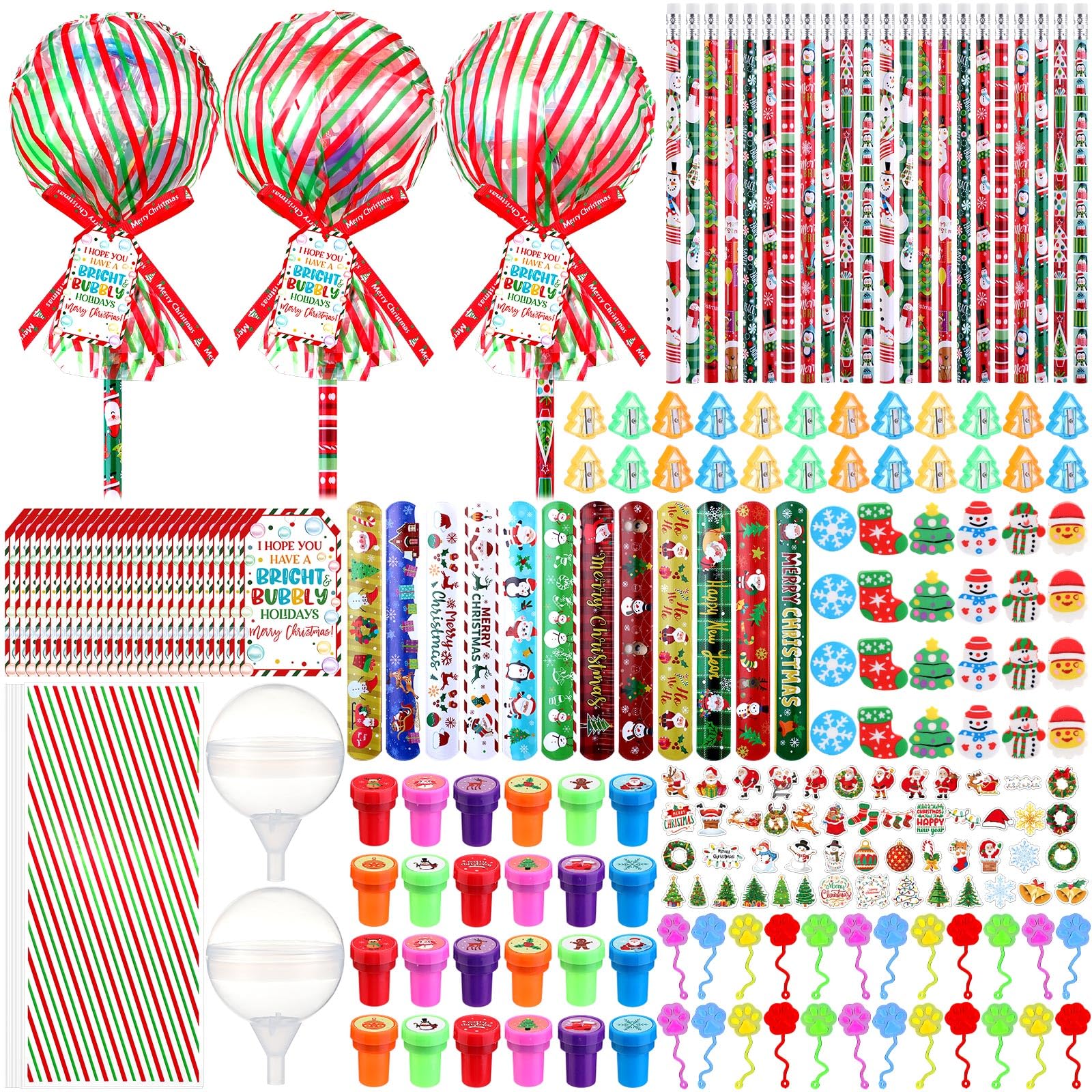 Soulchen 24 Set Valentines Day Gift Set Giant Lollipop-Shaped with Cards Sticker Pencil Eraser Ruler Pencil Sharpener Stamp Ribb