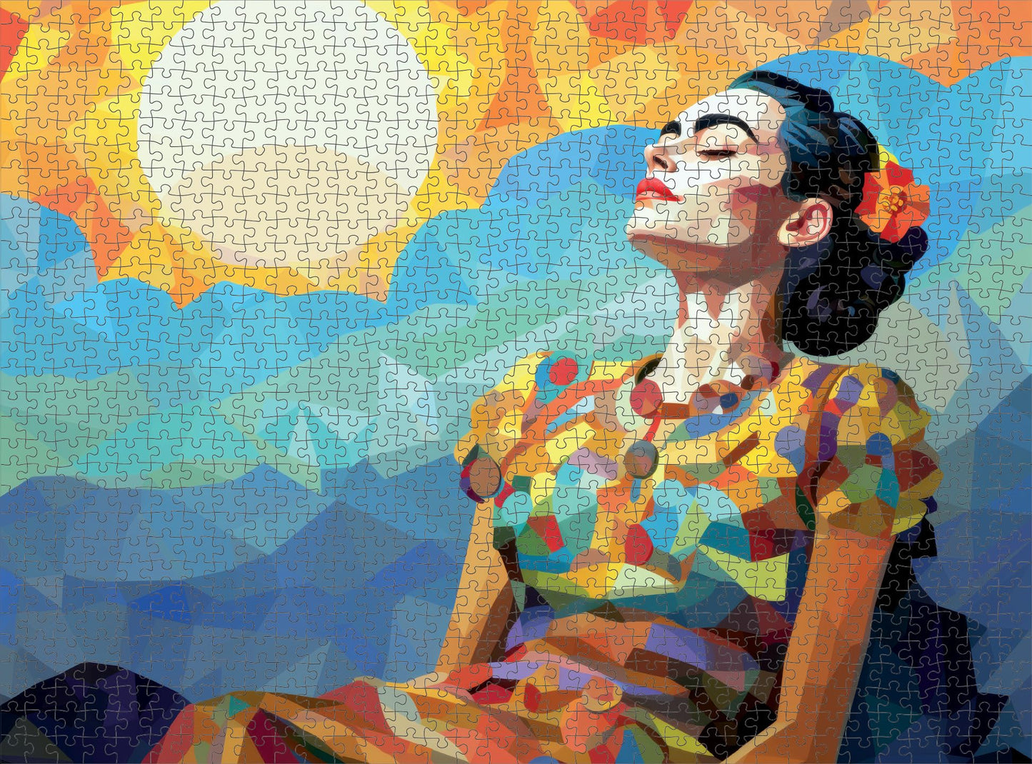 Cross & Glory Puzzles: Celestial Frida: Colors of The Sky  Colorful Art Jigsaw Puzzle  1000 Pieces  Masterpiece  Vibrant Day of The Dead Theme  enhanced Satin Finish
