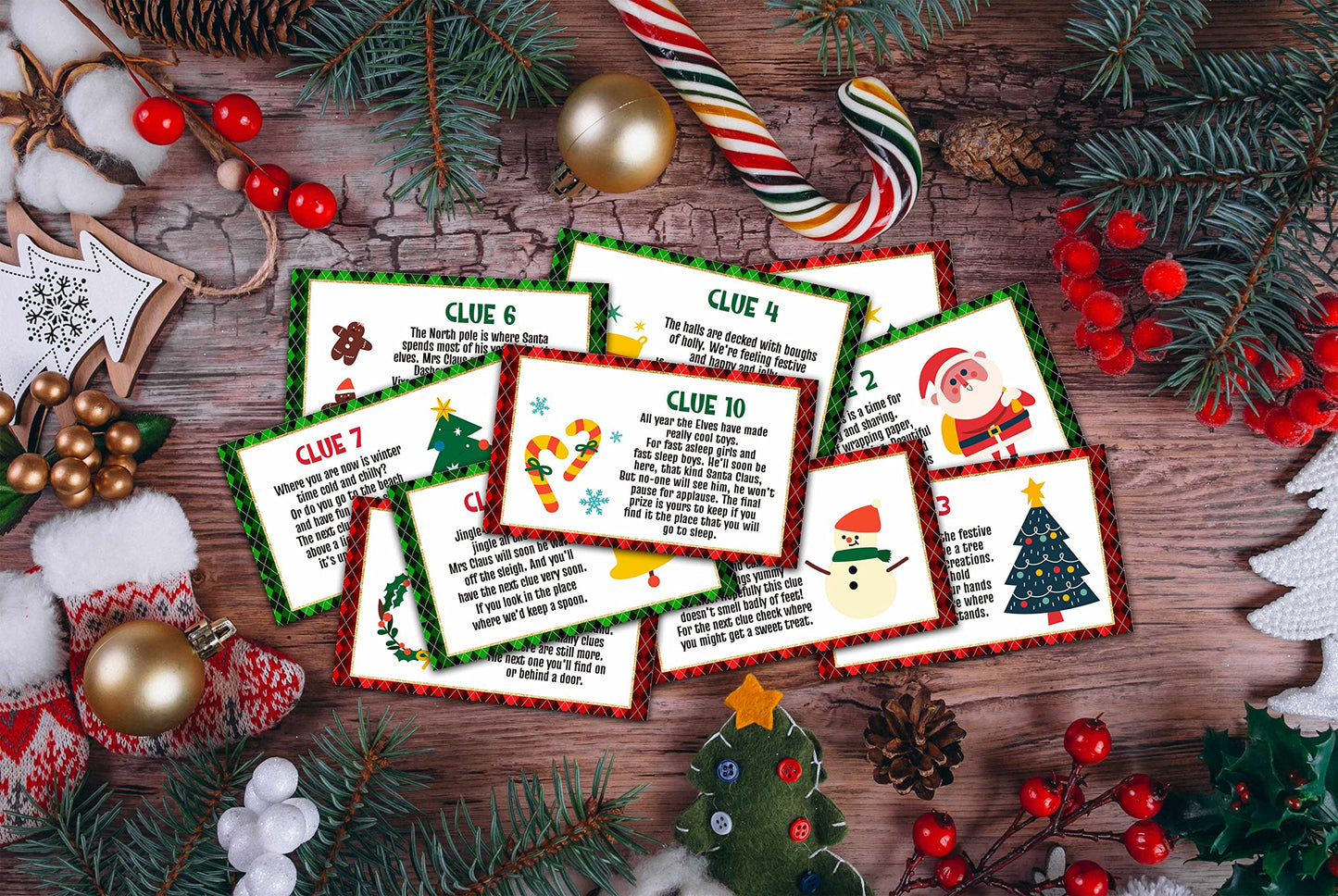 Gihyan Christmas Party Games - Scavenger Hunt Clue Cards with Envelopes, 13 Paper Cards for Xmas & New Year Celebrations