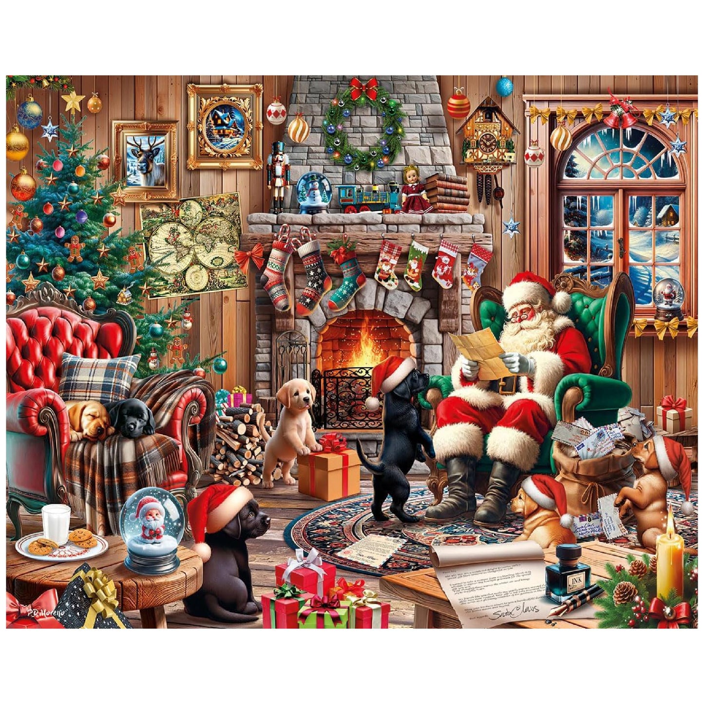 White Mountain 1000 Piece Jigsaw Puzzle Winter Christmas Holiday Puzzles for Adults and Teens 24x30 Large Pieces - Christmas Pup