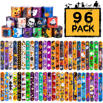 Shindel 96Pcs Halloween Slap Bracelets Bulk, Halloween Party Favors For Kids Friendship Bracelets For Classroom Game Prizes Good