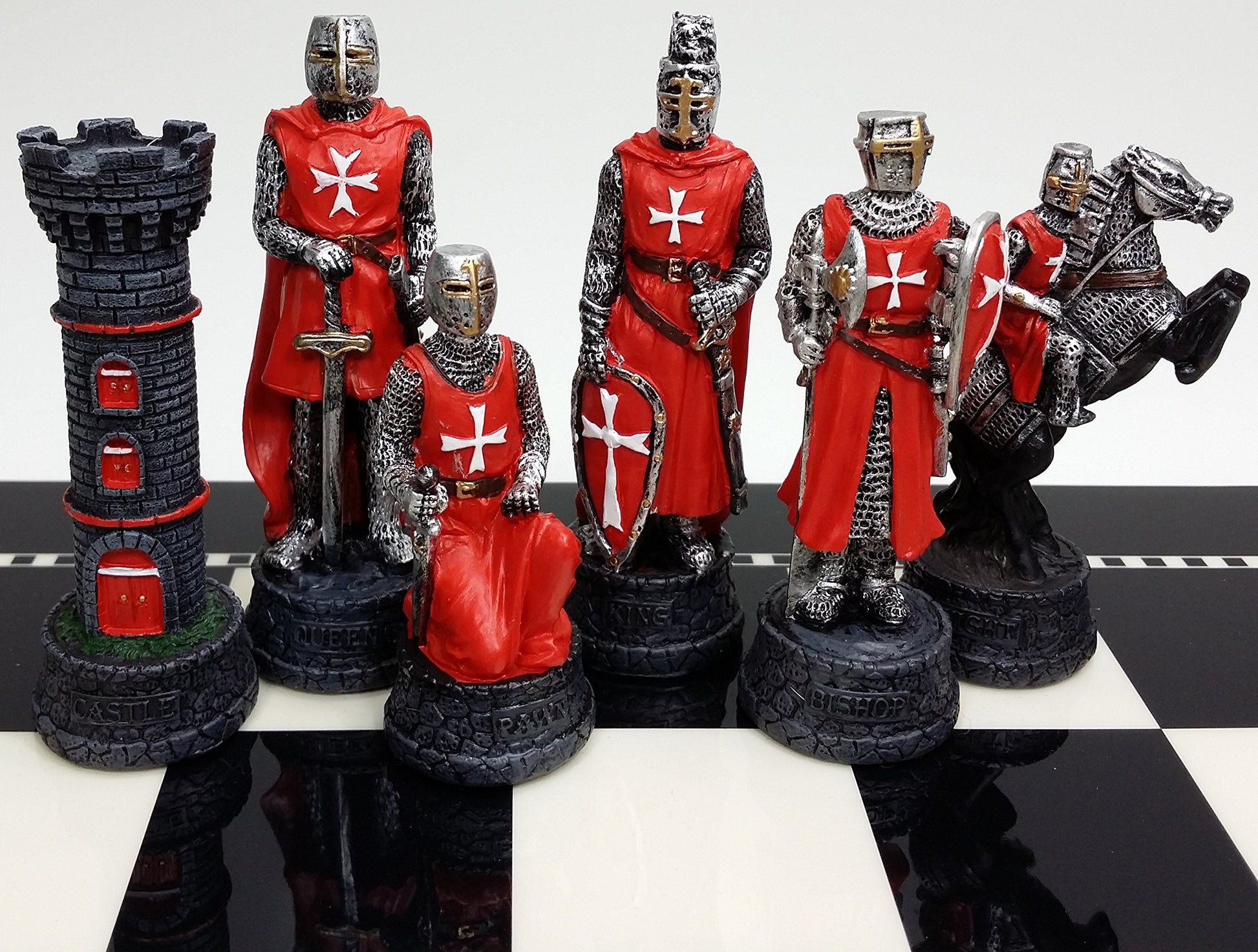 Medieval Times Crusades RED & Blue Maltese Knight Set of Chess Men Pieces Hand Painted - NO Board