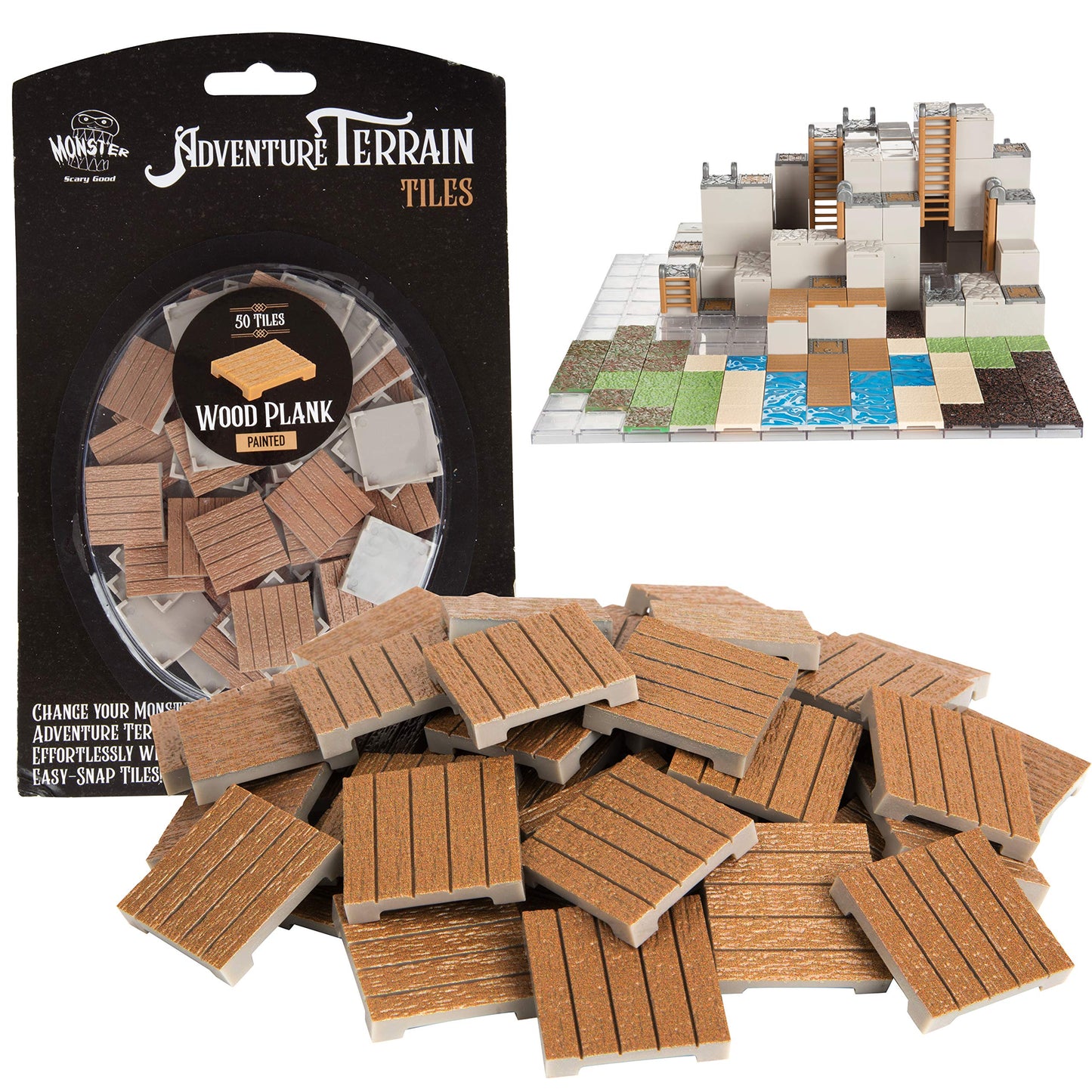 Monster Adventure Terrain- 50Pc Wood Plank Tile Expansion Pack- Hand-Painted 1X1 - Tile Set- Amazing Tabletop Terrain In Minute- Customize Your D&D And Pathfinder Dungeons