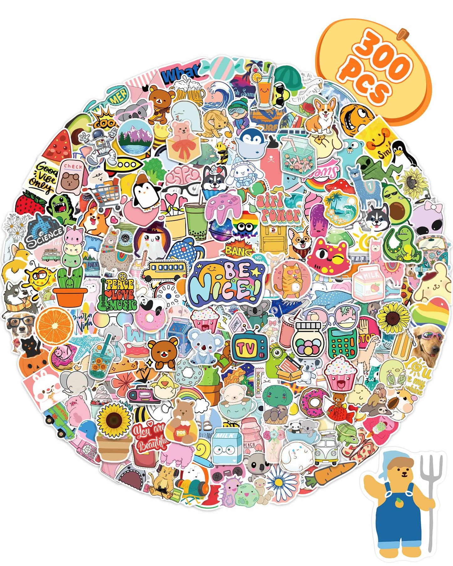 Bekayshad Stickers For Water Bottles, 300 Pcs Stickers For Kids Teens Girls Students Classroom Teacher Prizes For Kids Cute Vinyl Waterproof Laptop Stickers For School