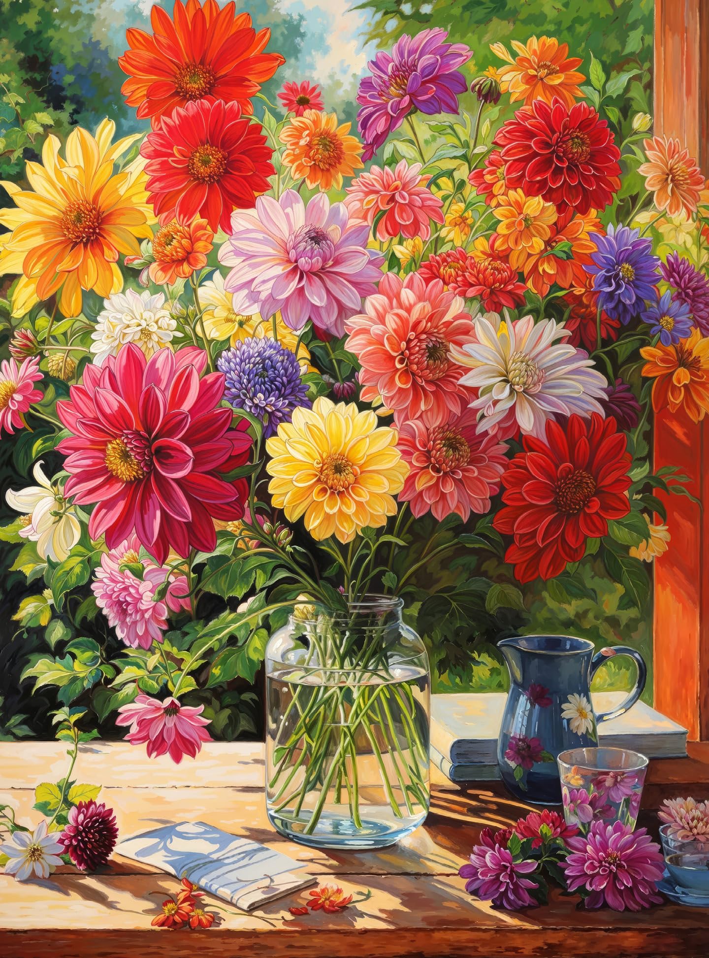 Cross & Glory - Rainbow Dahlia Delight - 1000 Piece Jigsaw Puzzle For Adults | Vibrant Flower Collection | Satin Finish | Challenging & Colorful Art
