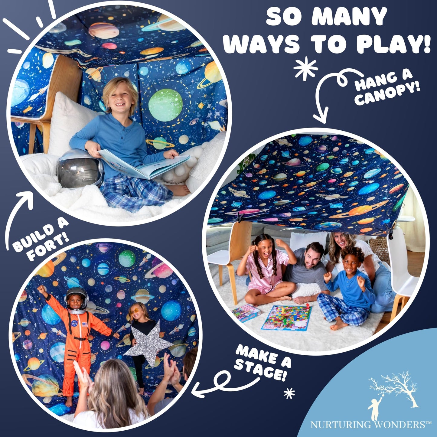 Blanket Fort Building Kit, X-Large 10' X 10' With Clips, Hooks And Sandbags, Play Blanket Fort Indoor Kit, Use As A Canopy, Play