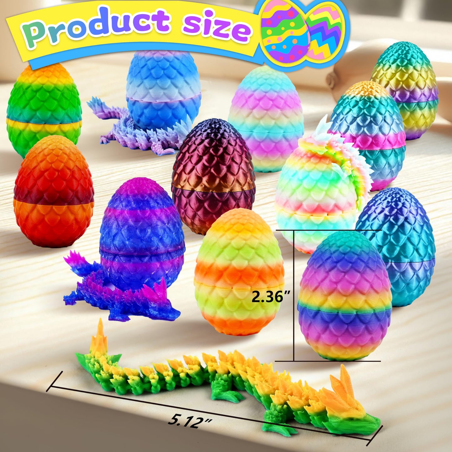 Impossmaker 12Pcs Easter Eggs 3D Dragon Eggs With Dragon Inside, Micro Easter Basket Stuffers Mini Articulated Unique Easter Bas