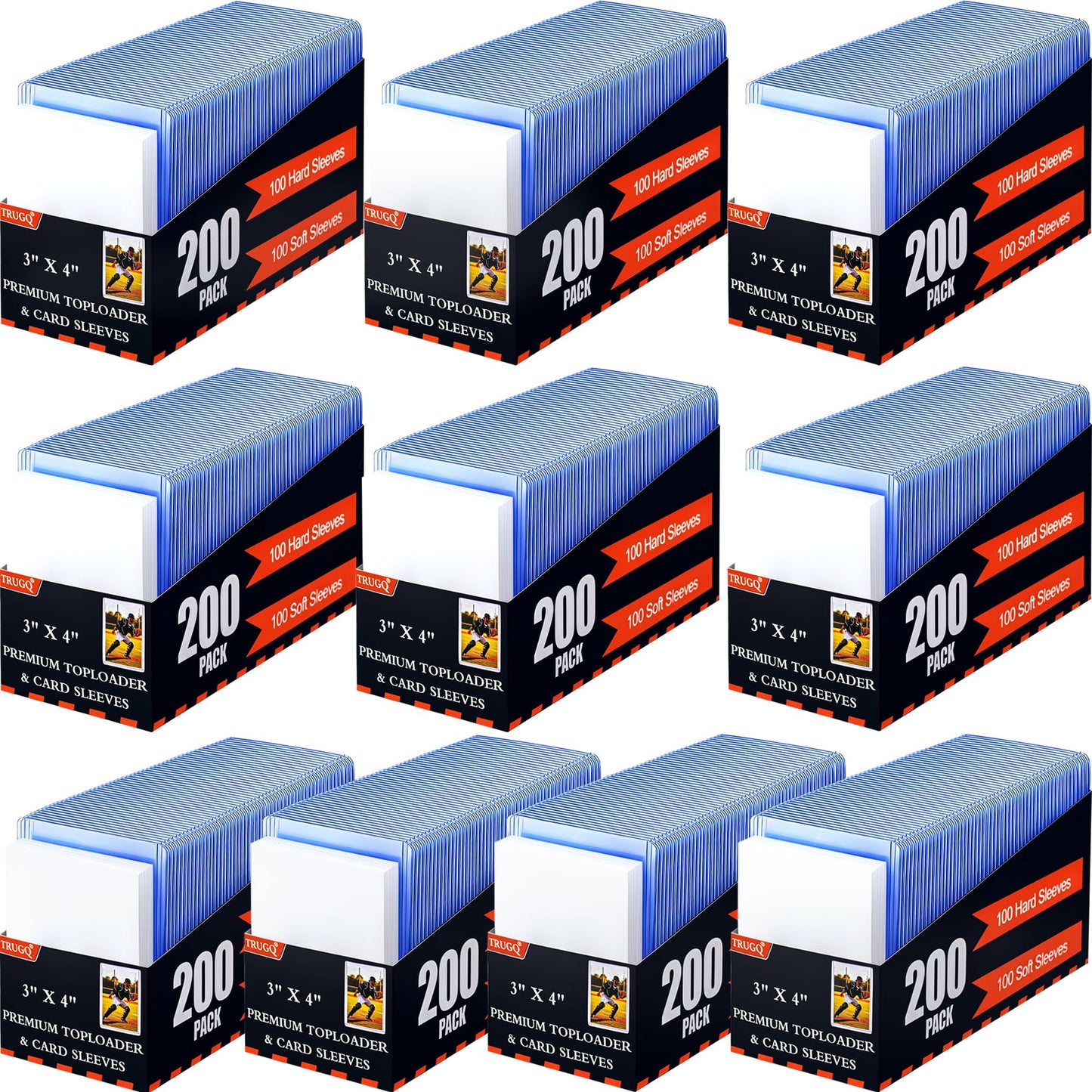 TRUGQ 2000 Card Sleeves Toploads for Cards 3 x 4 Baseball Card Protectors enhanced Standard Size Trading Hard Plastic Card Holder for Sports Football Cards(1000 Hard Protectors +1000 Soft Sleeves)