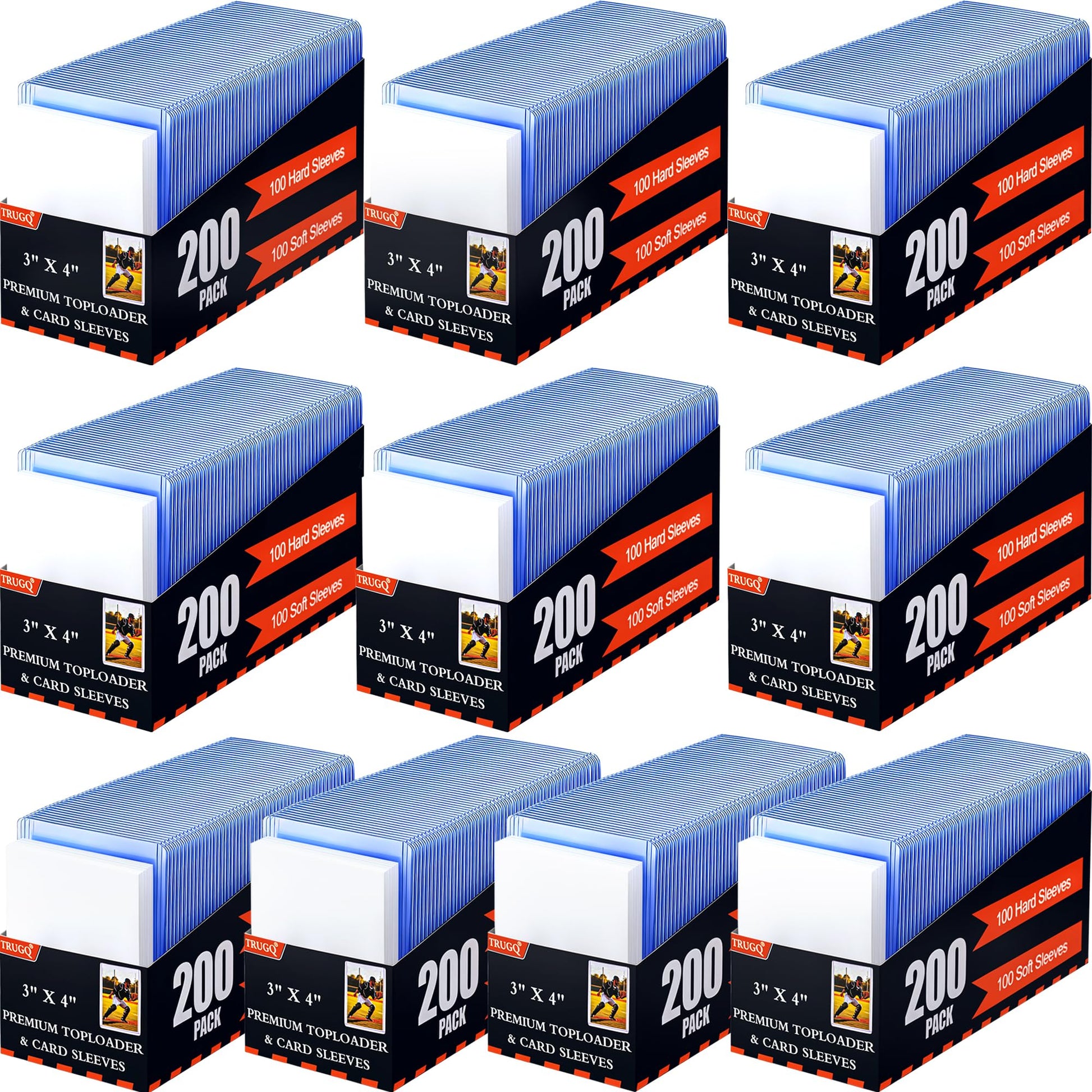 TRUGQ 2000 Card Sleeves Toploads for Cards 3 x 4 Baseball Card Protectors enhanced Standard Size Trading Hard Plastic Card Holder for Sports Football Cards(1000 Hard Protectors +1000 Soft Sleeves)