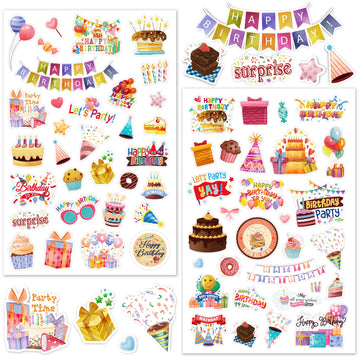 Linaye 24 Sheets Happy Birthday Stickers For Kids Adults 730 Counts Birthday Stickers Small Large Stickers For Birthday Party, B