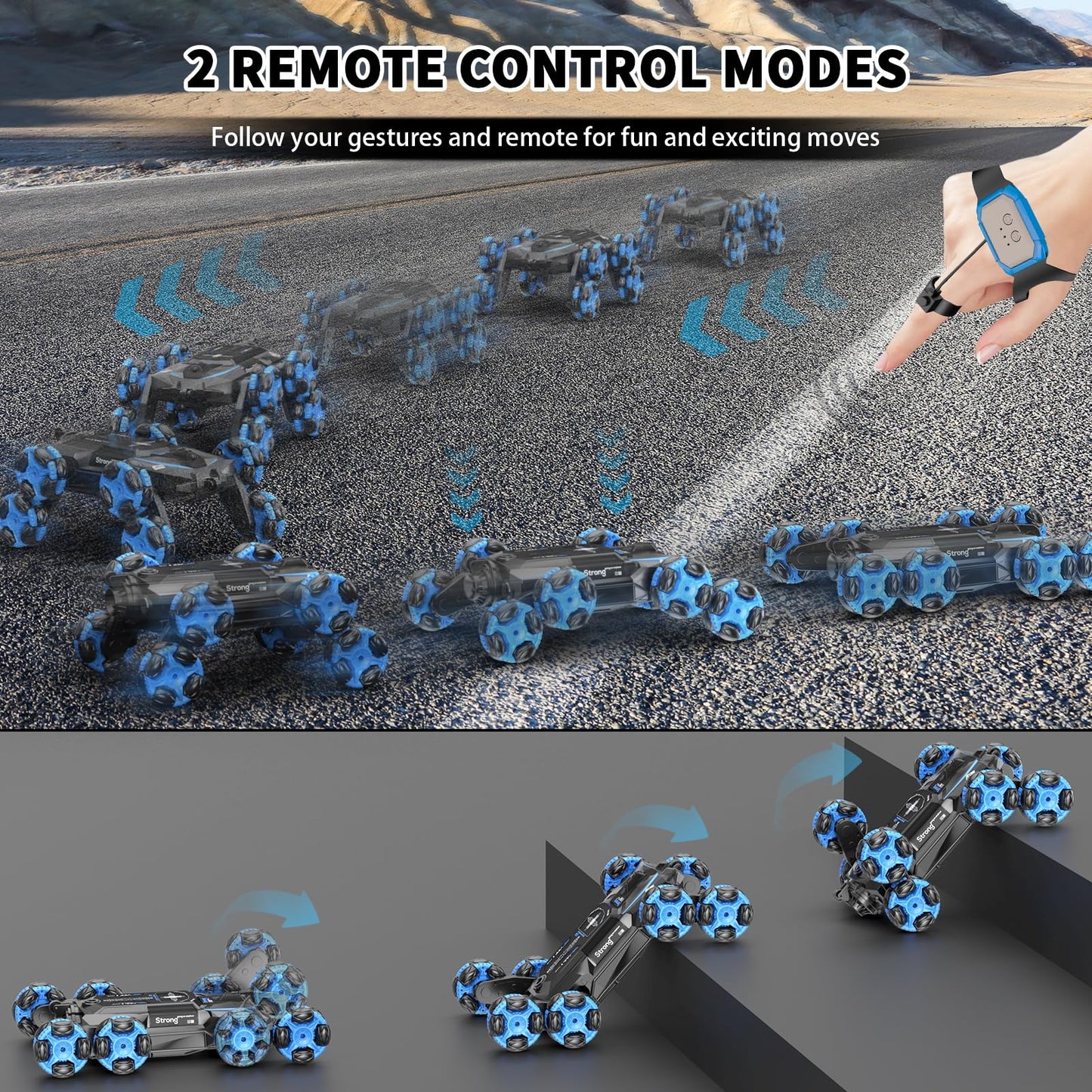 8Wd Gesture Sensing Stunt Rc Cars - 2.4Ghz 360 Rotation Remote Control Car With Spray, Light & Sound, Transform Drift Climbing R